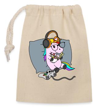 Gamer Unicorn Eating Ramen Noodles Kawaii Anime - Closable cotton gift bag (14x20cm) - nature - Front