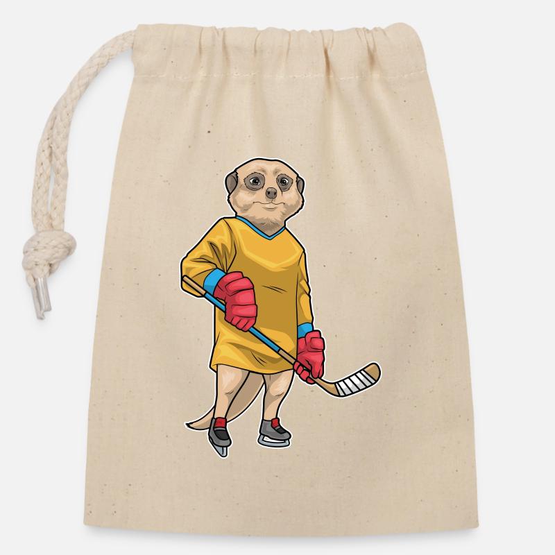 Erdmännchen Eishockey Eishockeyschläger Sport - Verschließbarer Geschenkbeutel aus Baumwolle (14x20cm) - Natur
