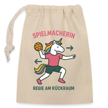 Créateur de jeu du Handball Unicorn, Directeur Backroom - Sac cadeau en coton avec cordon (14 x 20 cm) - nature - Devant