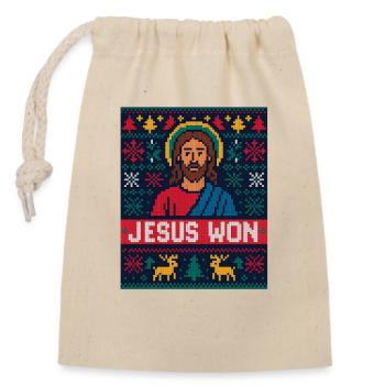 Jesus Won Pixel Xmas Christian Faith - Closable cotton gift bag (14x20cm) - nature - Front