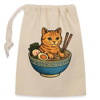 Lustige Katze im Ramen Schüssel Nudel Suppe Katzen - Verschließbarer Geschenkbeutel aus Baumwolle (14x20cm) - Natur - Vorne