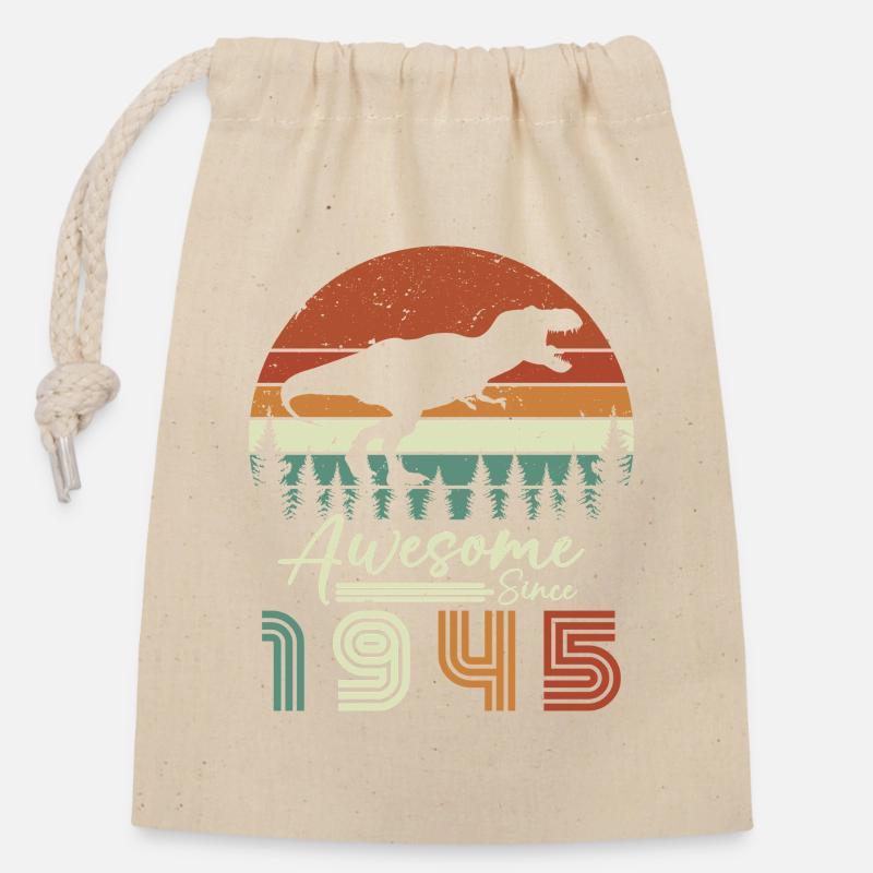 awsome_since_dinaseur_1945 - Sac cadeau en coton avec cordon (14 x 20 cm) - nature