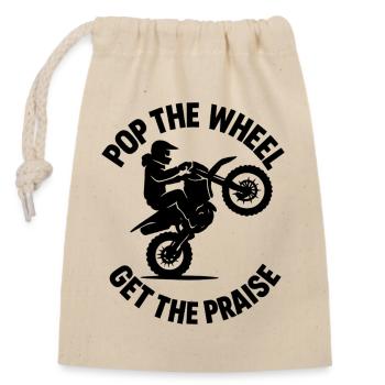 Pop the Wheel – Supermoto Wheelie - Sac cadeau en coton avec cordon (14 x 20 cm) - nature - Devant