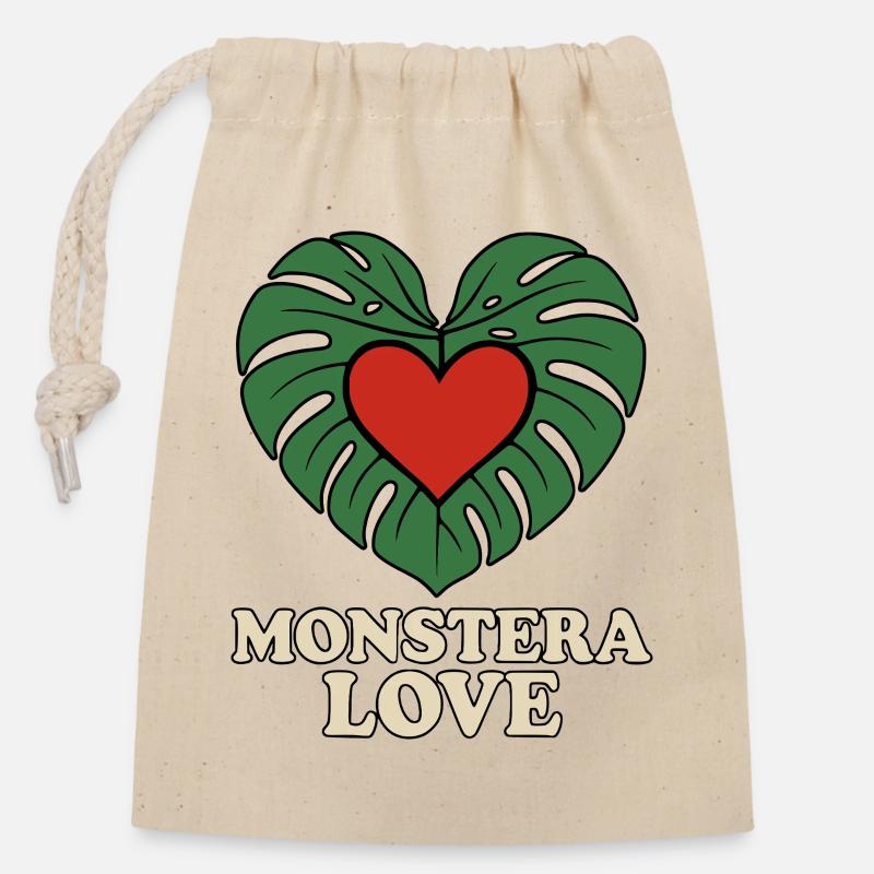 Monstera Love - Verschließbarer Geschenkbeutel aus Baumwolle (14x20cm) - Natur