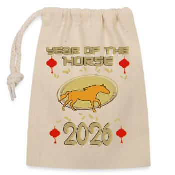 Année du cheval 2026 Zodiaque chinois - Sac cadeau en coton avec cordon (14 x 20 cm) - nature - Devant