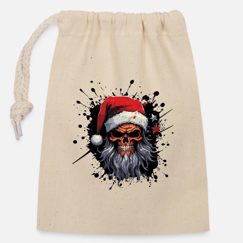 Santas Schädel Gothic Weihnacht - Verschließbarer Geschenkbeutel aus Baumwolle (14x20cm) - Natur