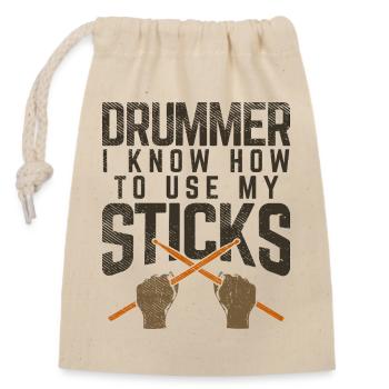 Drummer I Know How To Use My Sticks Graphic - Verschließbarer Geschenkbeutel aus Baumwolle (14x20cm) - Natur - Vorne