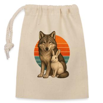 Wolf und Hase - Verschließbarer Geschenkbeutel aus Baumwolle (14x20cm) - Natur - Vorne