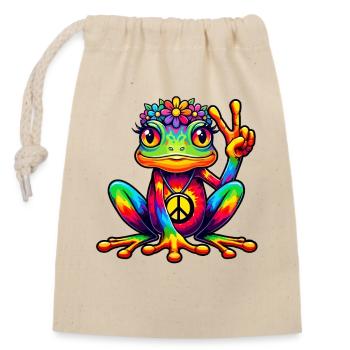 Hippie Frog 70s 1970s 60s Party - Closable cotton gift bag (14x20cm) - nature - Front
