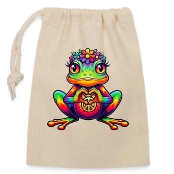 Hippie Frog 70s 1970s 60s Party - Closable cotton gift bag (14x20cm) - nature - Front