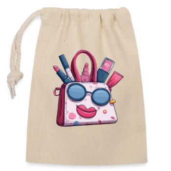 Cosmetic Bag with Sunglasses Charm - Closable cotton gift bag (14x20cm) - nature - Front
