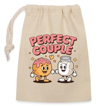 Art amusant du couple parfait au donut et au lait - Sac cadeau en coton avec cordon (14 x 20 cm) - nature - Devant