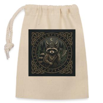 Wikinger Waschbär Krieger Mit Axt Runen - Verschließbarer Geschenkbeutel aus Baumwolle (14x20cm) - Natur - Vorne