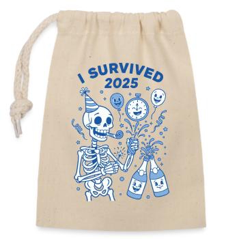 Ich habe 2025 Skeleton Celebration Spaß überlebt - Verschließbarer Geschenkbeutel aus Baumwolle (14x20cm) - Natur - Vorne