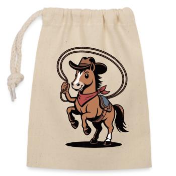 Dessin animé western Lasso Pony - Sac cadeau en coton avec cordon (14 x 20 cm) - nature - Devant