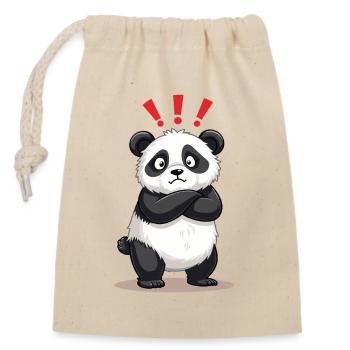 Skeptischer Panda mit Ausrufezeichen Humor - Verschließbarer Geschenkbeutel aus Baumwolle (14x20cm) - Natur - Vorne
