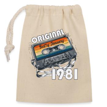 45th Birthday Cassette January 1981 - Closable cotton gift bag (14x20cm) - nature - Front