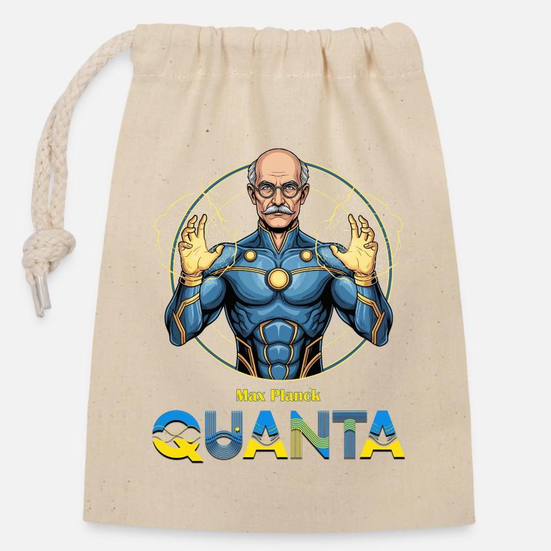 Quanta-Planck-Superheld - Verschließbarer Geschenkbeutel aus Baumwolle (14x20cm) - Natur