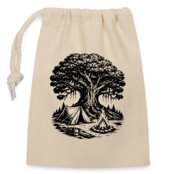 Camping Zelt Wald Baum - Verschließbarer Geschenkbeutel aus Baumwolle (14x20cm) - Natur - Vorne