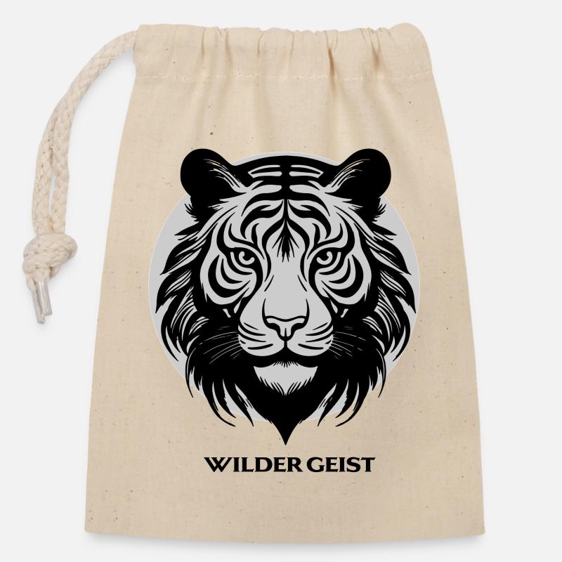 Tigergesicht im Kreis-Design - Verschließbarer Geschenkbeutel aus Baumwolle (14x20cm) - Natur