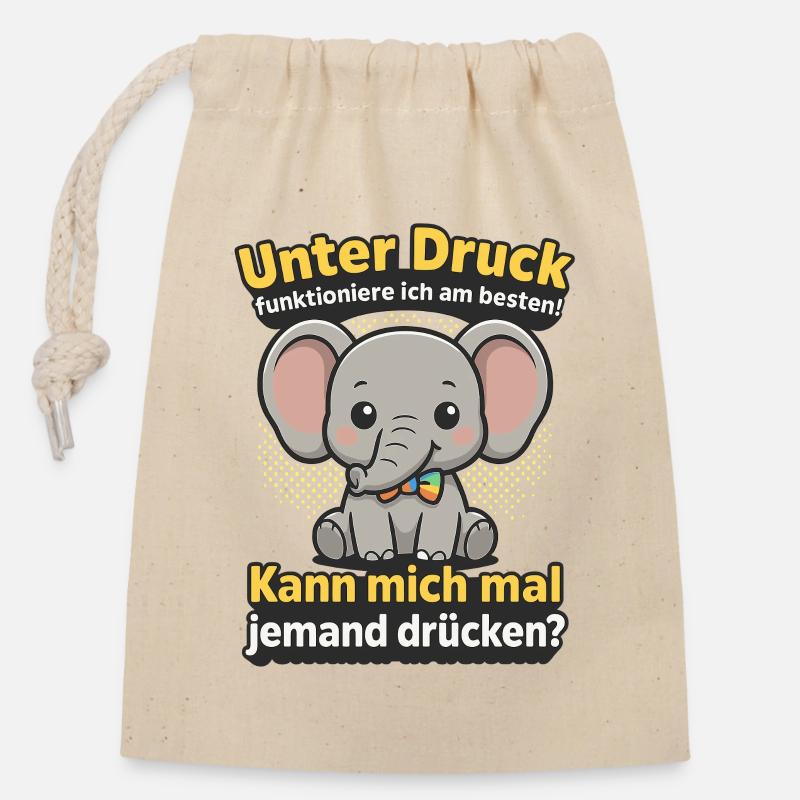 Under pressure elephant, cuddle me saying - Closable cotton gift bag (14x20cm) - nature