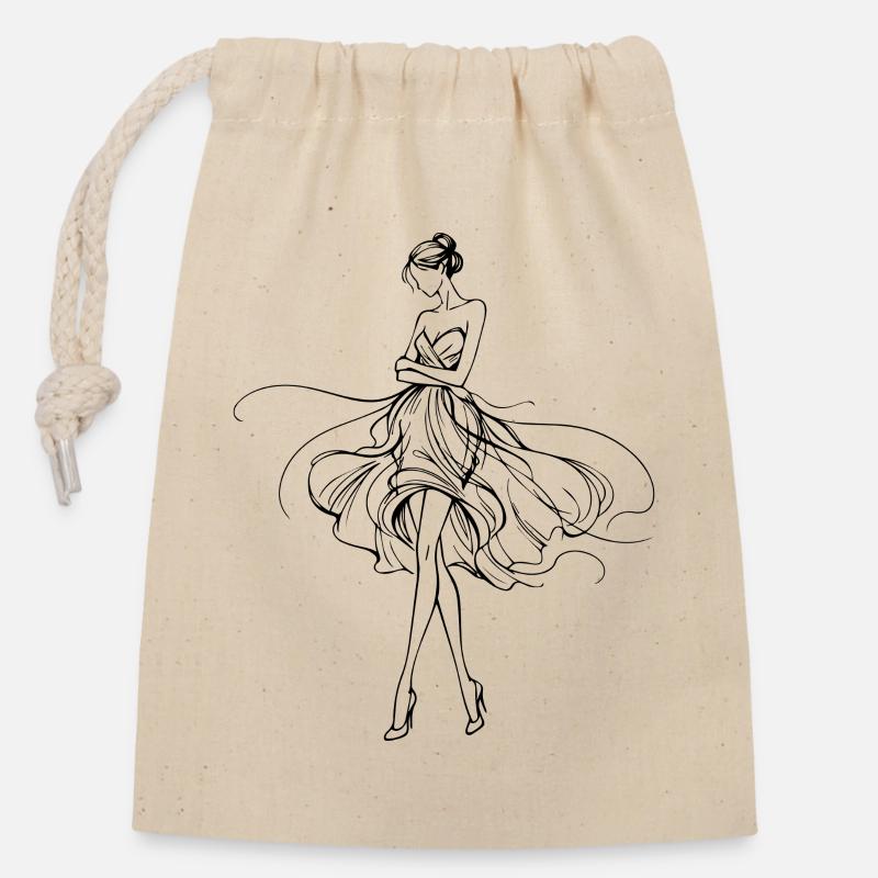 Fließende Silhouette im Abendkleid - Verschließbarer Geschenkbeutel aus Baumwolle (14x20cm) - Natur