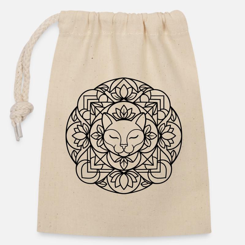 Katzen Mandala mit harmonischer Ornamentik - Verschließbarer Geschenkbeutel aus Baumwolle (14x20cm) - Natur