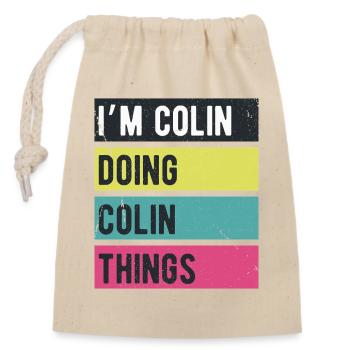 Je suis Colin qui fait des choses rétro de Colin - Sac cadeau en coton avec cordon (14 x 20 cm) - nature - Devant