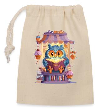 Read owl in the cake market - Closable cotton gift bag (14x20cm) - nature - Front