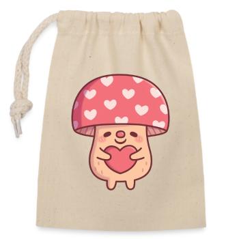 Cute Mushroom Hugging Heart Valentine - Closable cotton gift bag (14x20cm) - nature - Front