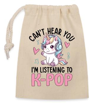 Je ne t’entends pas en écoutant de la K-Pop - Sac cadeau en coton avec cordon (14 x 20 cm) - nature - Devant