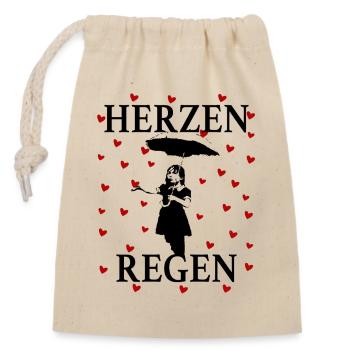 Heart Rain Girl Umbrella Romantic Love Art Design - Verschließbarer Geschenkbeutel aus Baumwolle (14x20cm) - Natur - Vorne