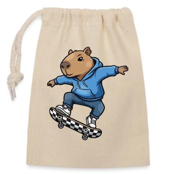 Capybara Skateboard - Closable cotton gift bag (14x20cm) - nature - Front