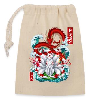 Grenier Japonais Kitsune à neuf queues - Sac cadeau en coton avec cordon (14 x 20 cm) - nature - Devant