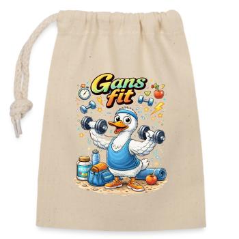 Gans Fit Kraftheld Cartoon - Verschließbarer Geschenkbeutel aus Baumwolle (14x20cm) - Natur - Vorne
