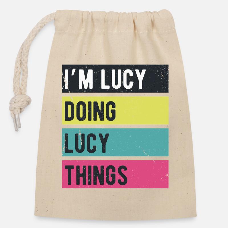 Ich bin Lucy, mache Lucy-Dinge Retrofarben - Verschließbarer Geschenkbeutel aus Baumwolle (14x20cm) - Natur