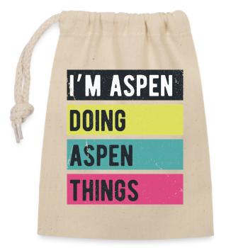 Ich bin Aspen und mache Aspen Things Retro-Farben - Verschließbarer Geschenkbeutel aus Baumwolle (14x20cm) - Natur - Vorne