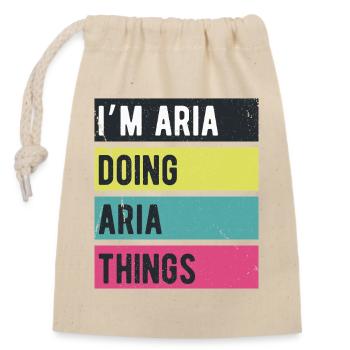 Ich bin Aria und mache Aria-Dinge Retro-Farben - Verschließbarer Geschenkbeutel aus Baumwolle (14x20cm) - Natur - Vorne