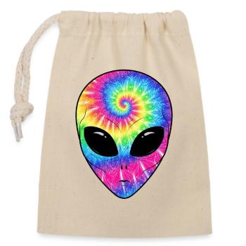 Psychedelisches Batik-Alien-Gesicht - Verschließbarer Geschenkbeutel aus Baumwolle (14x20cm) - Natur - Vorne