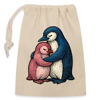 Umarmte Pinguine: Blau Rosa Duo - Verschließbarer Geschenkbeutel aus Baumwolle (14x20cm) - Natur - Vorne