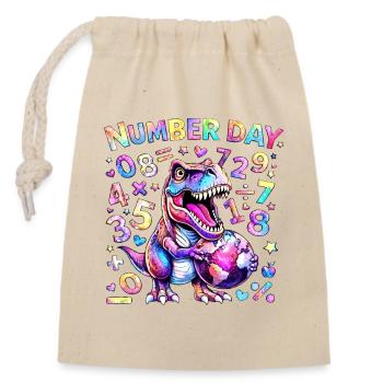 Dino-Zahlen-Tag-Regenbogen - Verschließbarer Geschenkbeutel aus Baumwolle (14x20cm) - Natur - Vorne