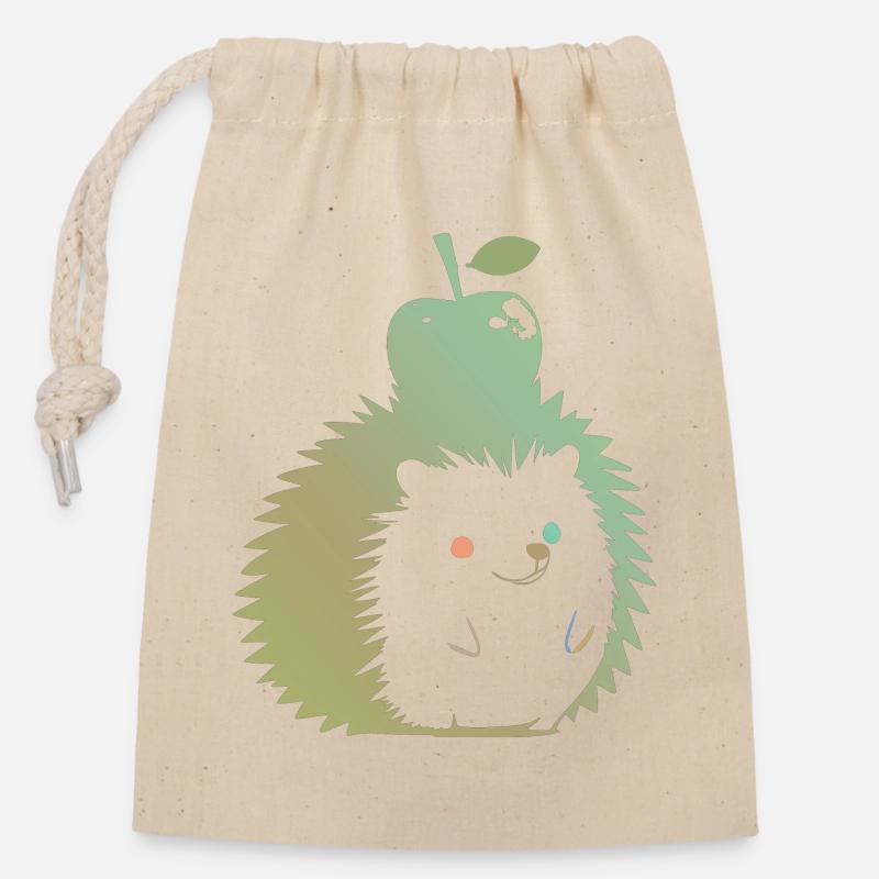 Pastel Hedgehog with Apple - Closable cotton gift bag (14x20cm) - nature