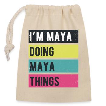 Ich bin Maya und mache Maya-Dinge Retro-Farben - Verschließbarer Geschenkbeutel aus Baumwolle (14x20cm) - Natur - Vorne