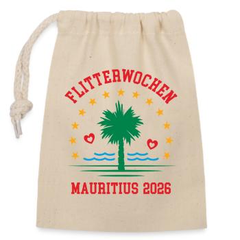 Flitterwochen Mauritius 2026 Hochzeitsreise Heirat - Verschließbarer Geschenkbeutel aus Baumwolle (14x20cm) - Natur - Vorne