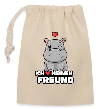 Hippopotame mignon, j’adore mon copain : design - Sac cadeau en coton avec cordon (14 x 20 cm) - nature - Devant