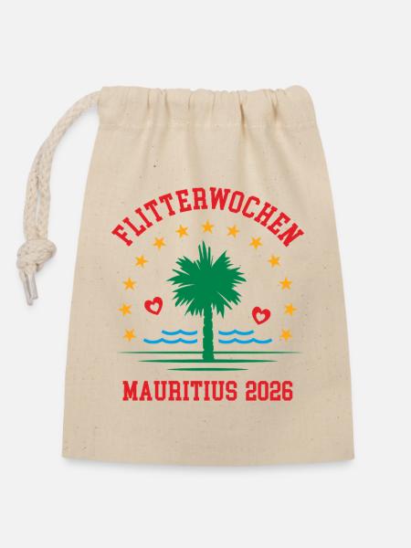 Flitterwochen Mauritius 2026 Hochzeitsreise Urlaub - Verschließbarer Geschenkbeutel aus Baumwolle (14x20cm) - Natur