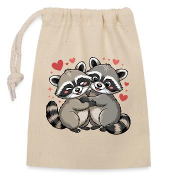 Niedlilches Waschbär Paar mit Herzen - Verschließbarer Geschenkbeutel aus Baumwolle (14x20cm) - Natur - Vorne