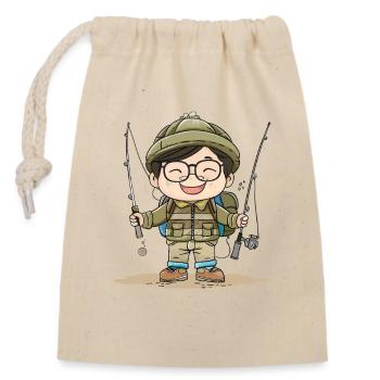 Une bande dessinée Pêcheur Garçon - Sac cadeau en coton avec cordon (14 x 20 cm) - nature - Devant
