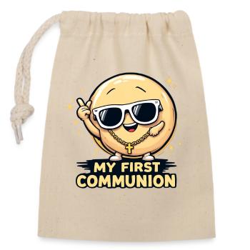 Dessin animé de la Première Communion - Sac cadeau en coton avec cordon (14 x 20 cm) - nature - Devant