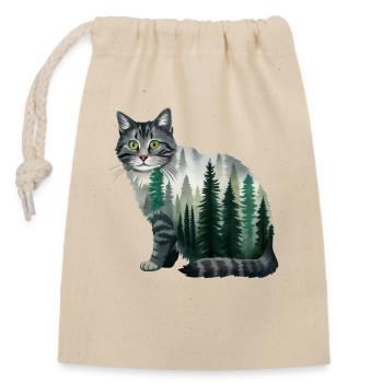 Eine Wald Katze gemalt in Wasserfarben  Forest Cat - Verschließbarer Geschenkbeutel aus Baumwolle (14x20cm) - Natur - Vorne
